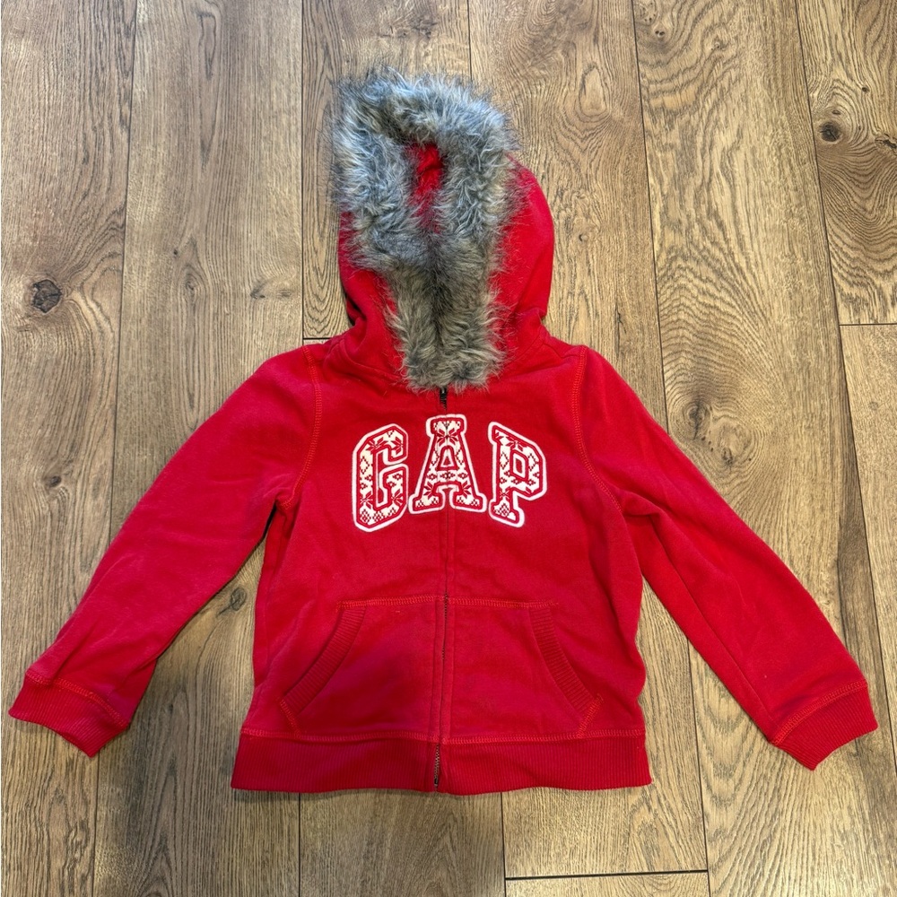 GAP Kids Vibrant Red Hoodie with Faux Fur Hood